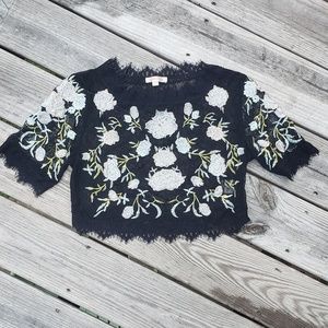 Black lace embroidered Crop top